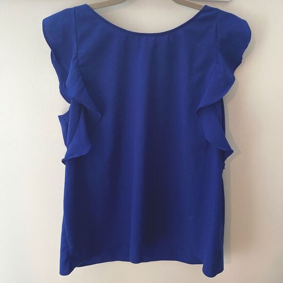 JUICY COUTURE Exaggerated Ruffle Flutter Sleeve Top Blouse Cobalt Blue Plus XXL - Picture 2 of 11